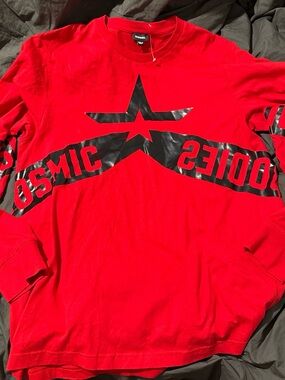Diesel Red Crewneck Tee with Black Logo Tag